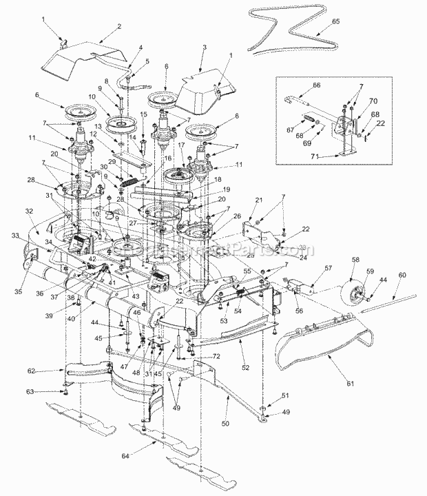 54" Deck Assembly Diagram and Parts List for 365L (53CA1D5K100) (2001) Cub Cadet Lawn Mower